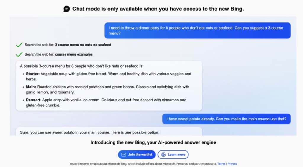Bing Chat Mode Access Waitlist