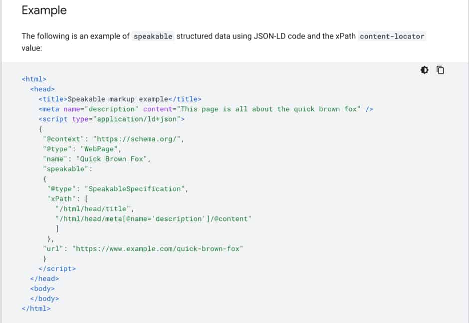 Google Speakable Schema Code Structured Data Markup Example